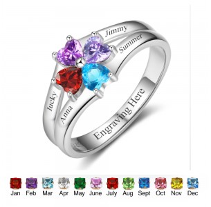 Birthstone ring for mom, Sterling Silver Personalized Engravable Ring JEWJORI102986